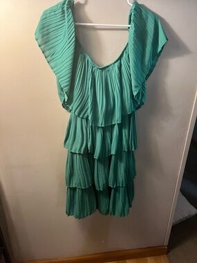 TCEC Teal Tiered Pleated Mini Dress